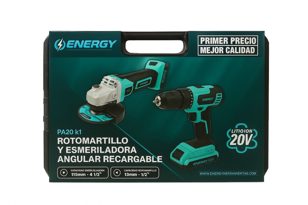 Taladro y Pulidora Angular Recargables 20V 3A