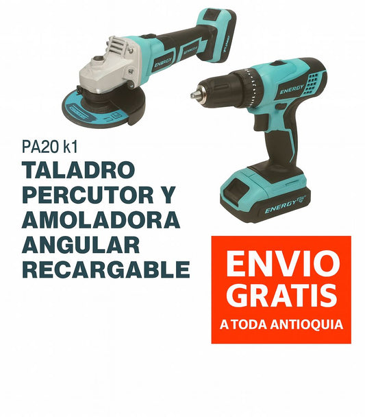 Taladro y Pulidora Angular Recargables 20V 3A